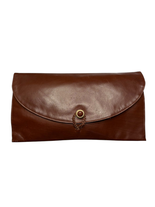 Vintage Cognac Leather Envelope Clutch Made In France