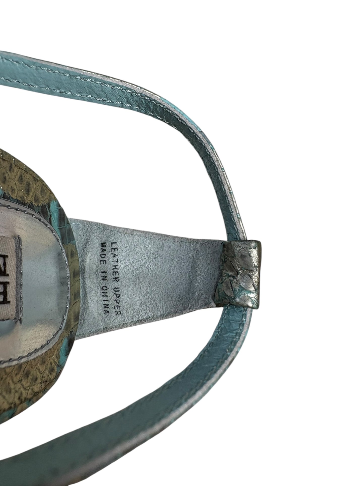 Badgley Mischka Five Inch Blue Snakeskin Stiletto Strappy Sandals