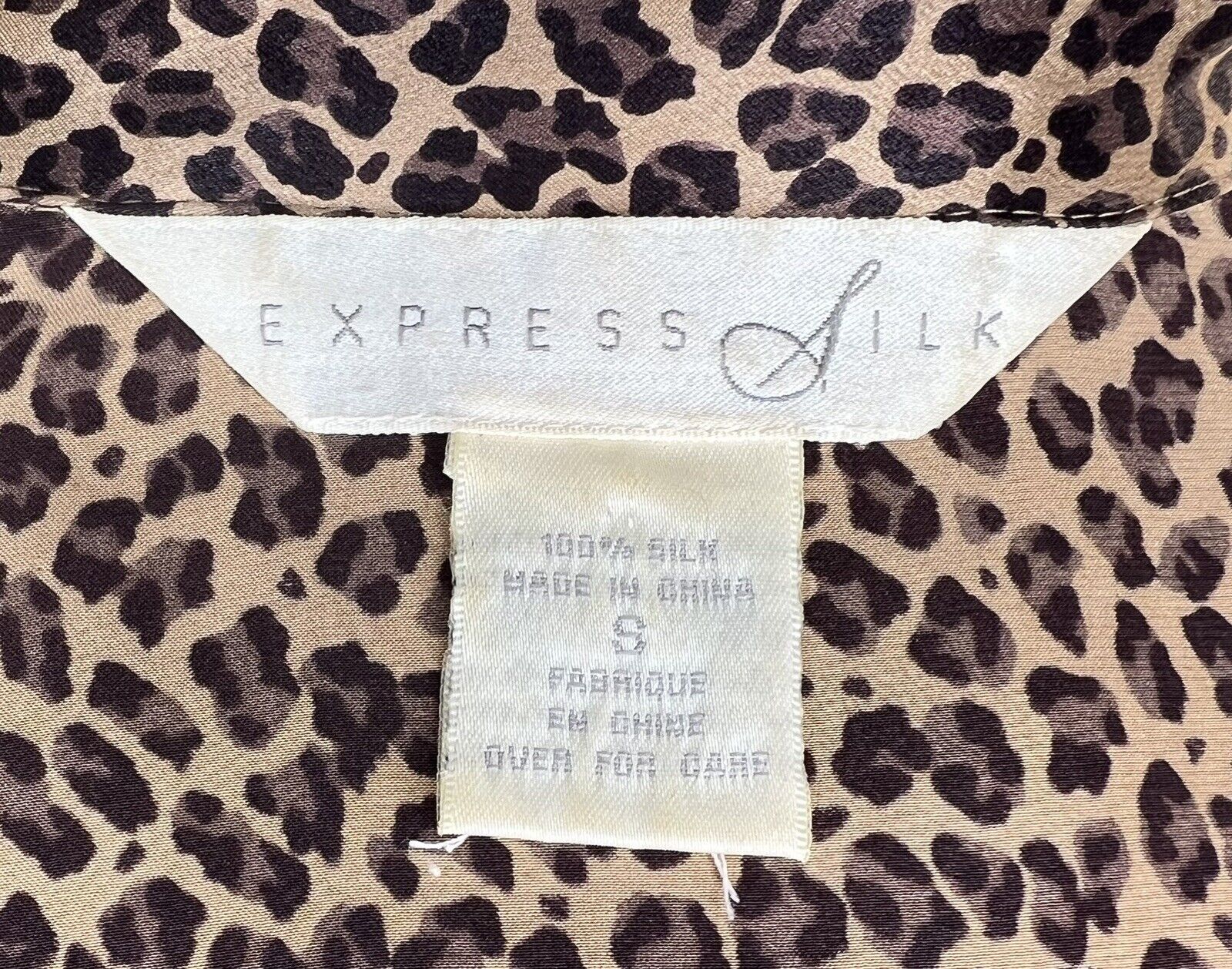 Express Silk Long Sleeved Button Up Leopard Print Blouse Size Small