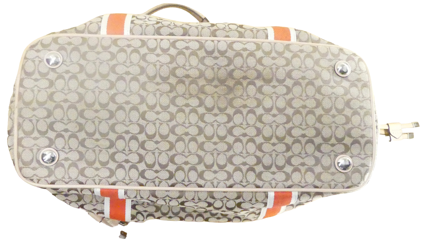 Coach Devin Signature Khaki Orange Stripe Shoulder Bag Serial No: M1381 f261