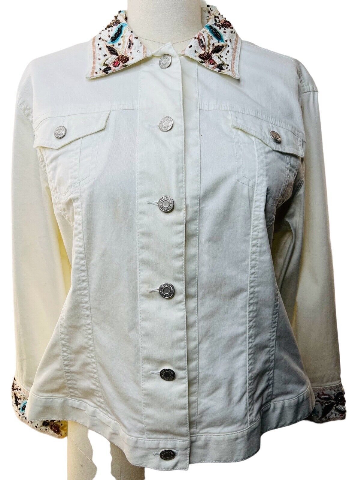 Telluride Clothing Company Cotton & Spandex Cream Jacket Beading Size Large 
