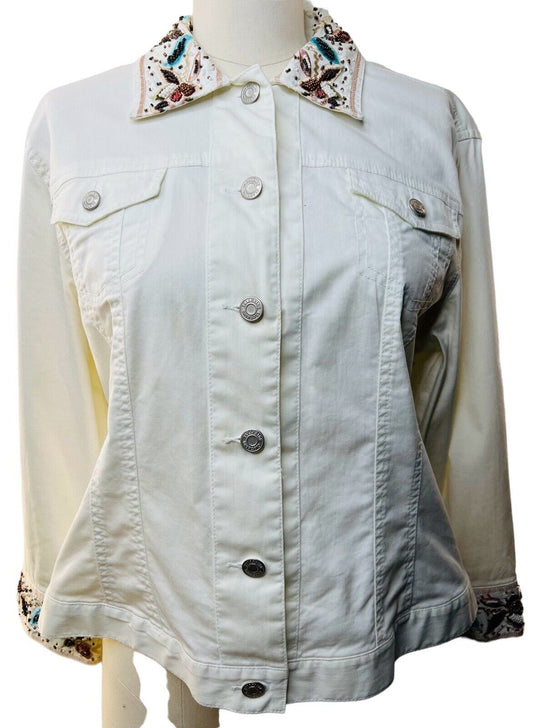 Telluride Clothing Company Cotton & Spandex Cream Jacket Beading Size Large 