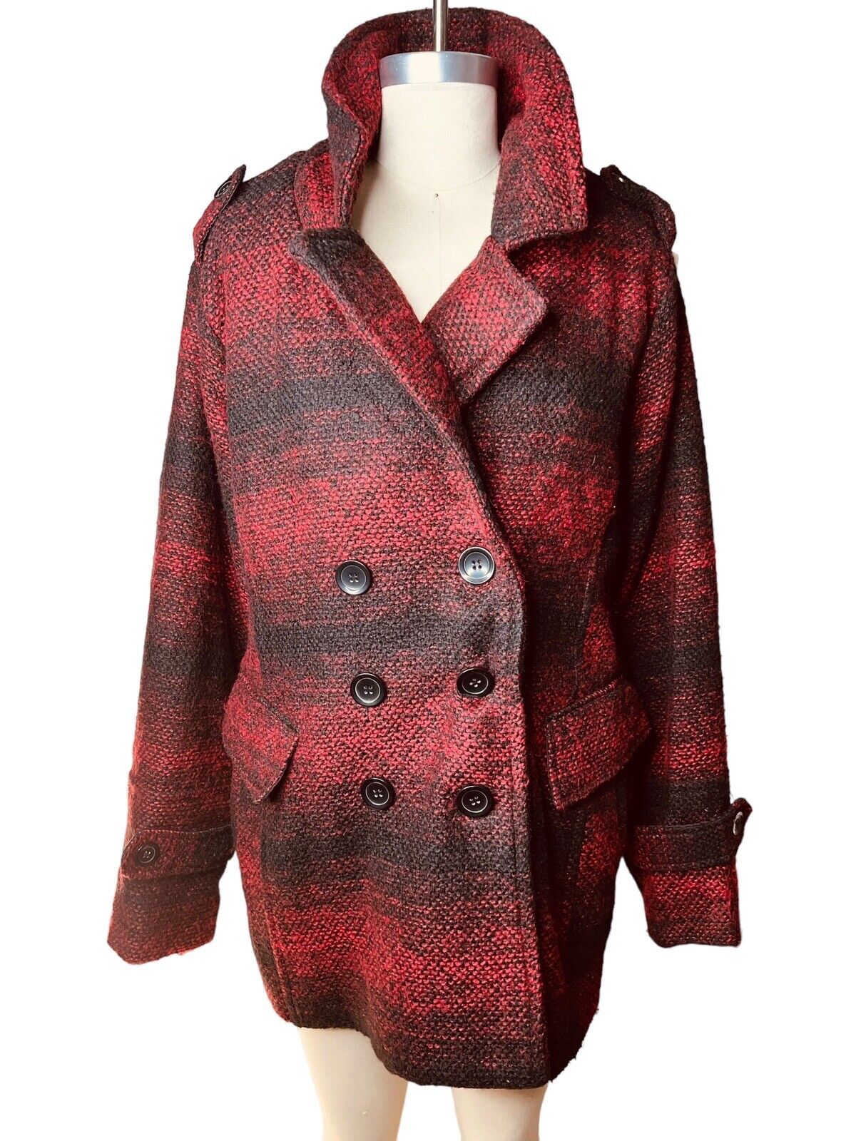 IB Diffusion Double Breasted 3/4 Length Poly Cotton Rayon Pea Coat Size 2X