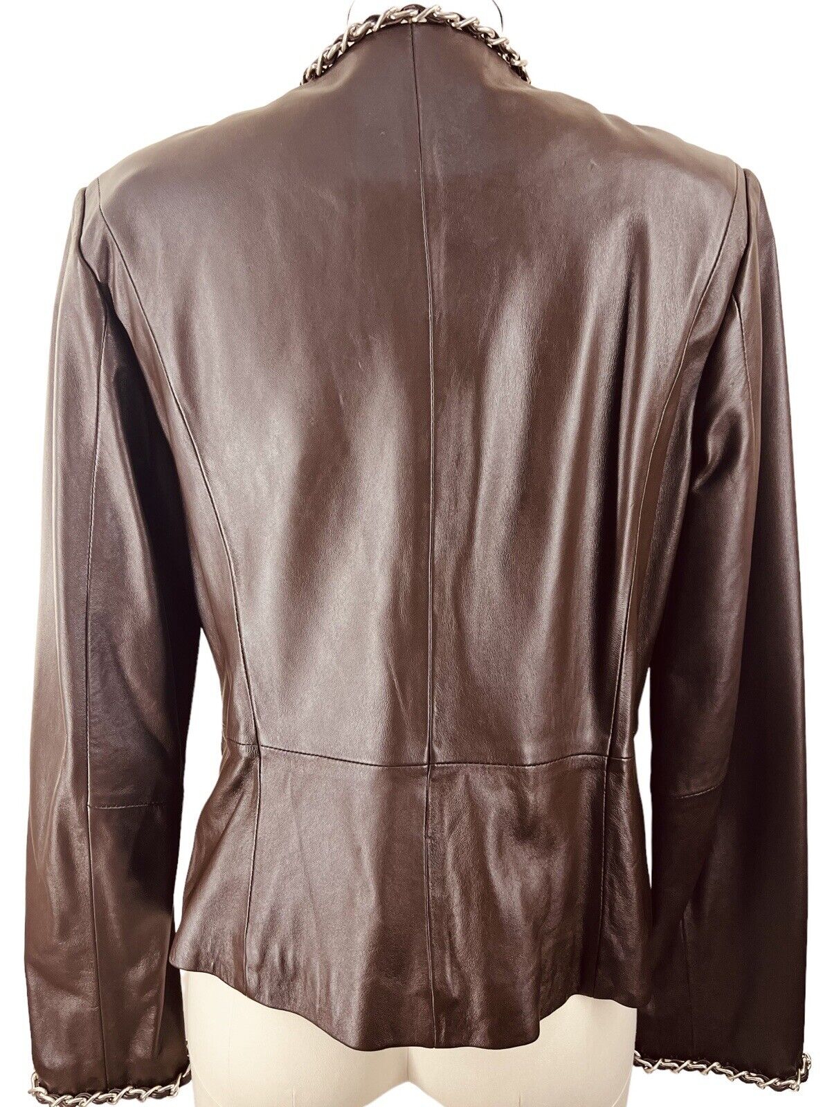 Bradley By Bradley Bayou Brown Leather Jacket Chain Trim