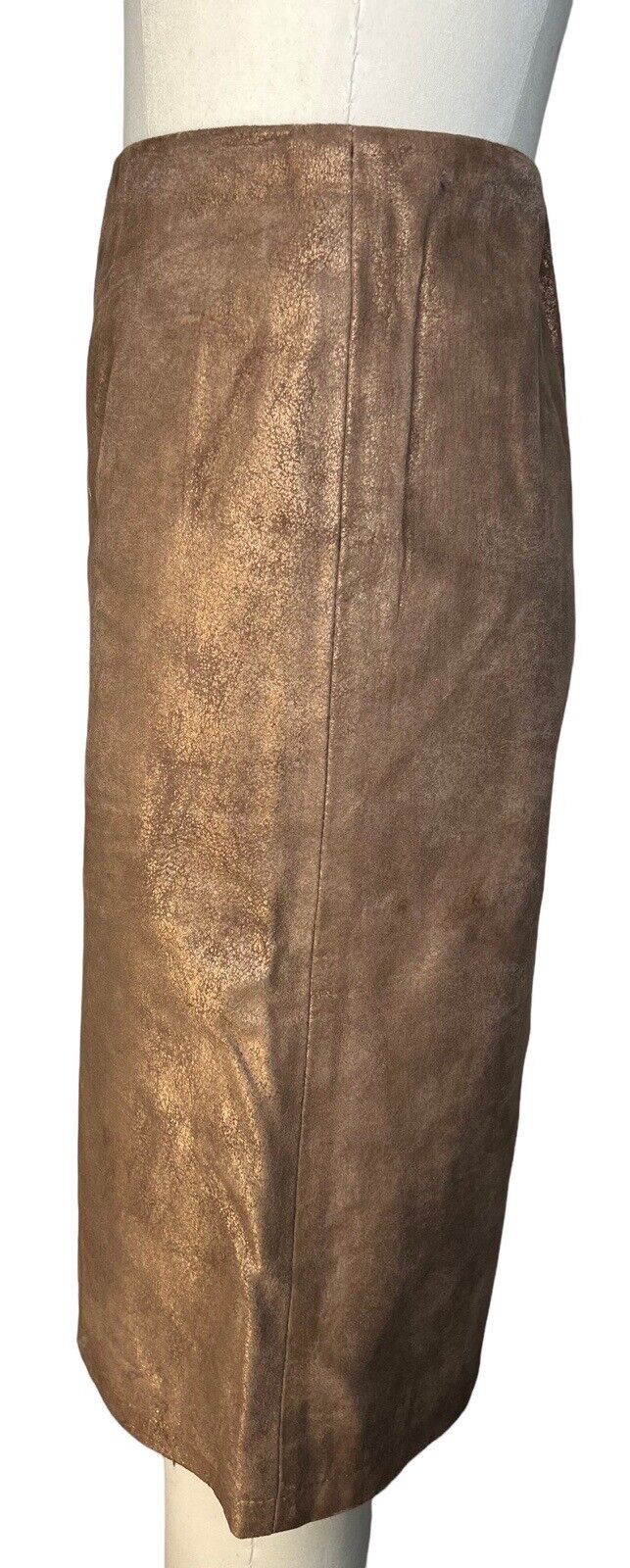 Newport News Metallic Bronze Leather Knee-length Skirt Size 8