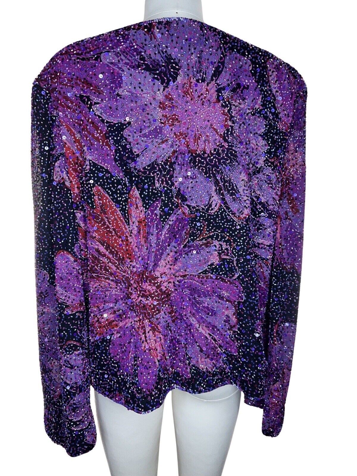 Sean Collection Silk Beaded Floral Cardigan Evening Jacket Size 2x
