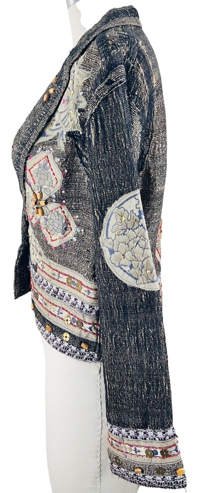 Sandy Starkman Silk & Cotton Mesh Blazer Beaded Grommets Sequins Size S