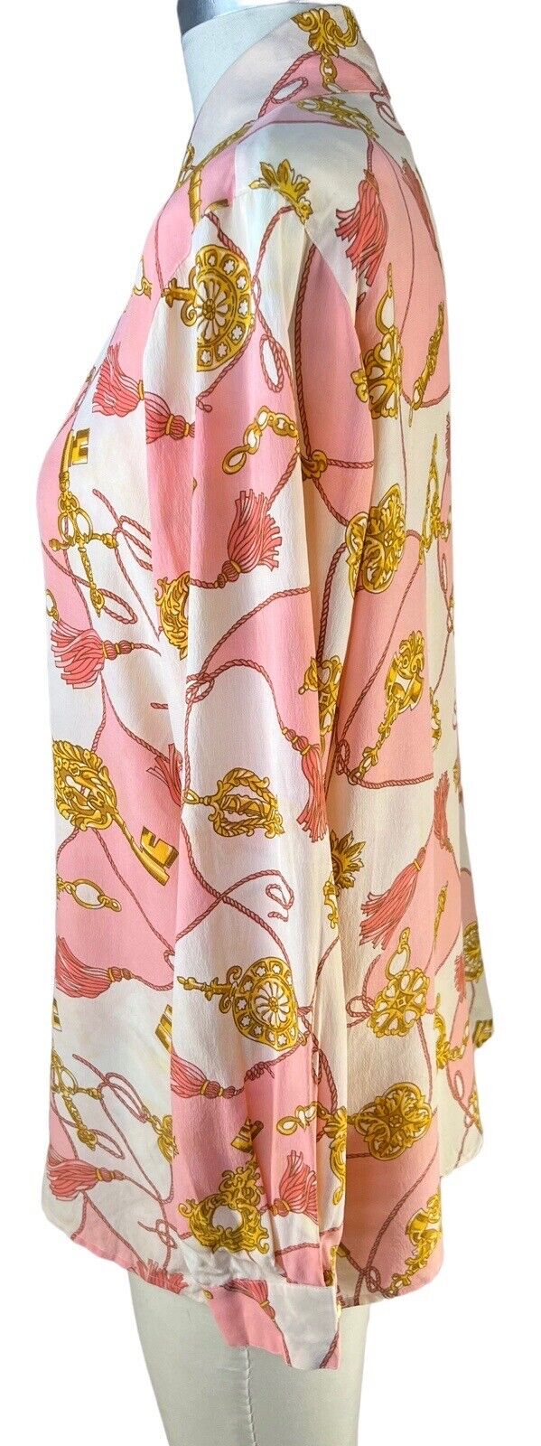 CW Clifford & Willis Baroque Italian Chain Pink Silk Button Up Blouse Size 8