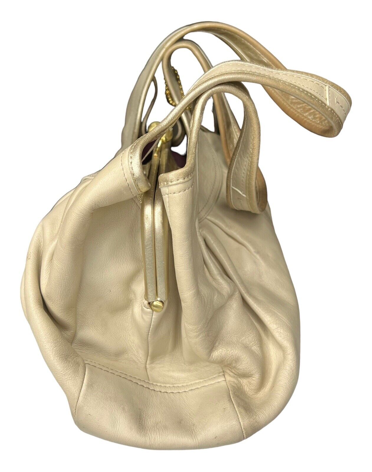 Coach Ivory & Gold Ergo Pleated Satchel Shoulder Bag 