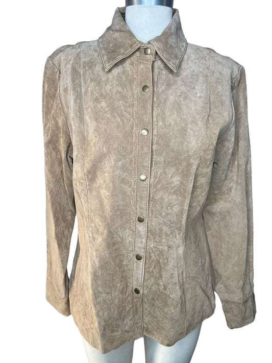 Women’s A.M.I. Suede Snap Up Long-Sleeved Suede Collared Top- Shirt Size Medium