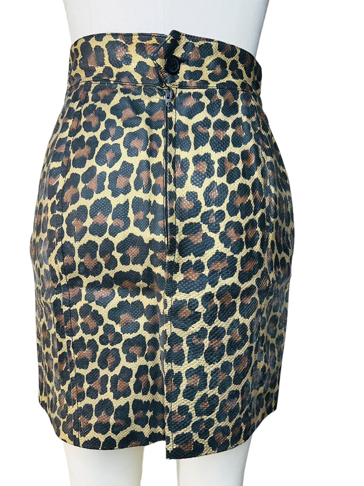Vera Pelle Leopard Print Leather Mini Skirt Size 27