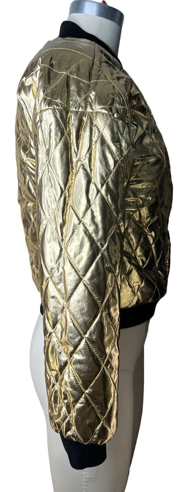 Women’s Reversible Gold Lame Leopard Print Faux Fur Baseball Jacket Size Small