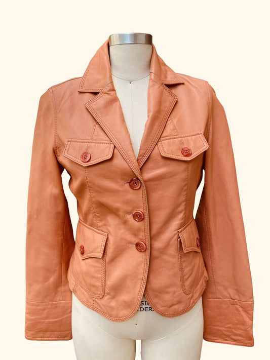 Wilson’s Coral Butter Soft Leather Short Jacket Pockets Size A