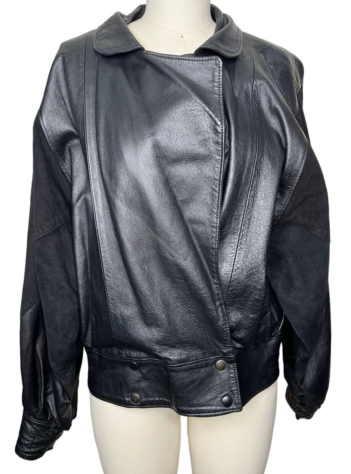 Women’s Black Leather & Suede Batwing Cropped Jacket Size S/M