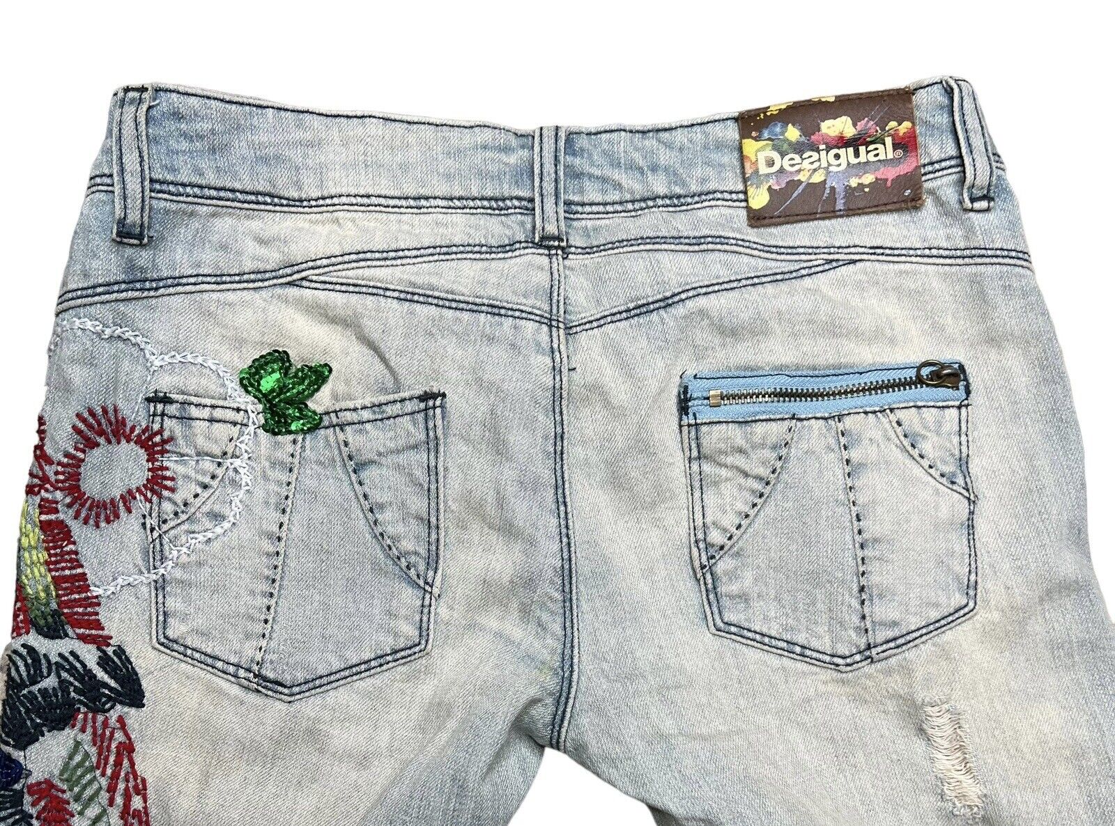 Desigual Womens Embellished Low-rise Skinny Denim Jeans Waist 32.5 Inches