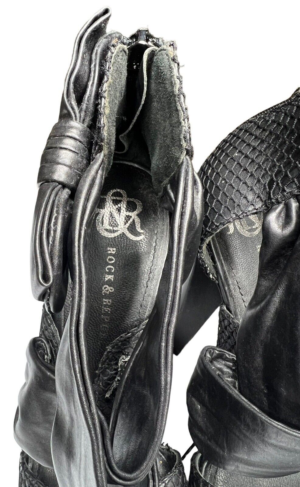 Rock & Republic Black Leather & Mesh Six Inch Cone Heels Size 38.5/8