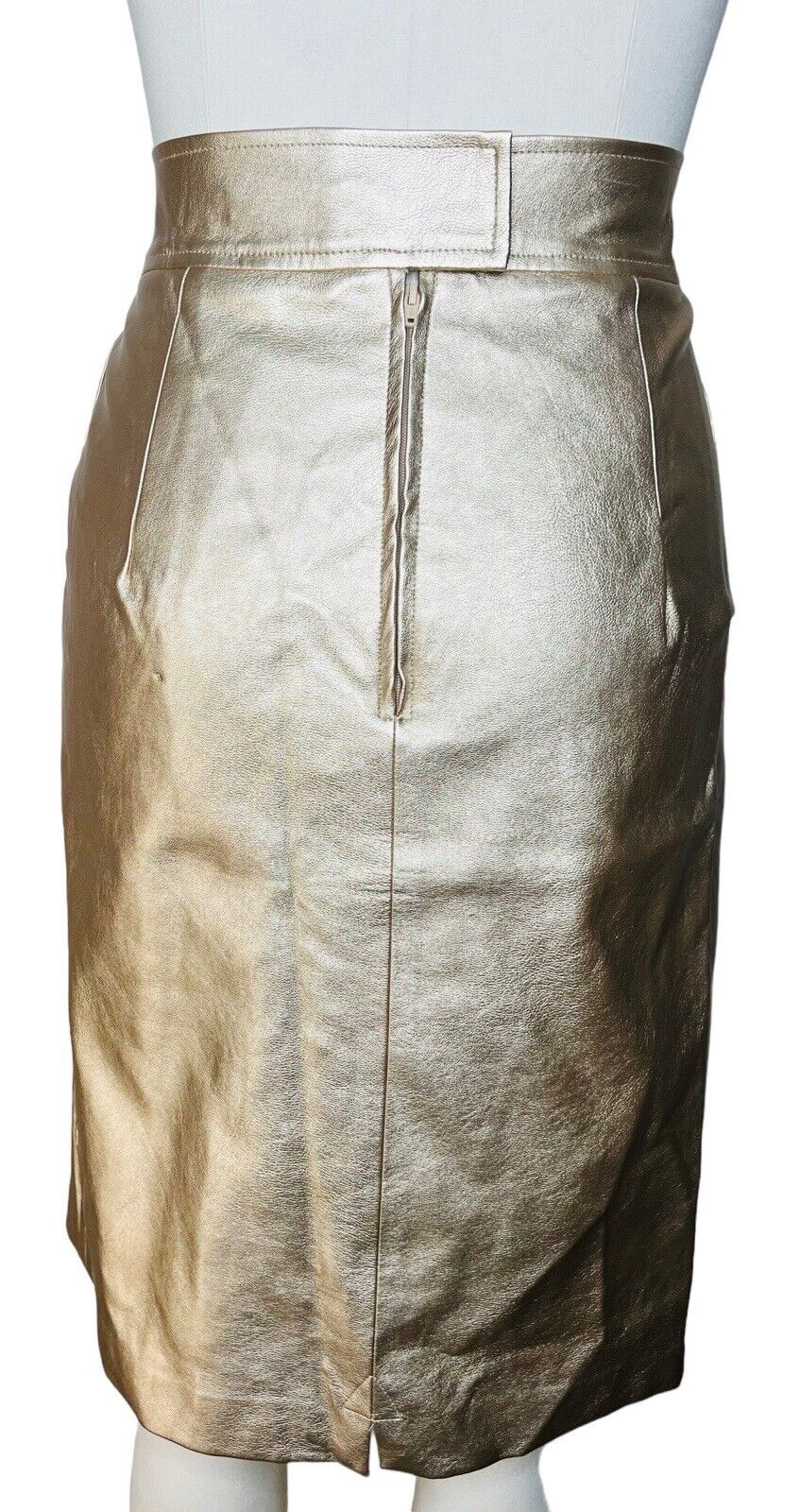 FRNCH Paris Vegan Leather Gold Pencil Skirt Size M