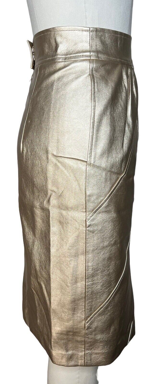 FRNCH Paris Vegan Leather Gold Pencil Skirt Size M