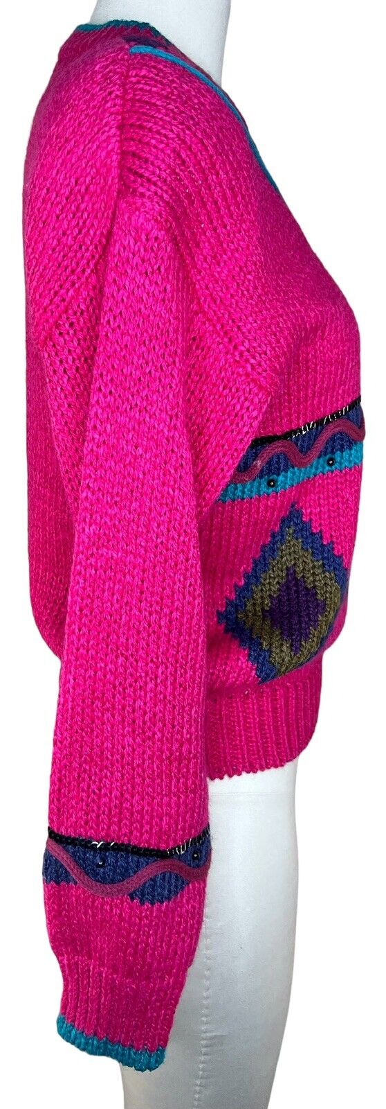 Women’s JJ Fargo Hand Knit Multicolored Beaded Sequins Pullover Sweater Size S