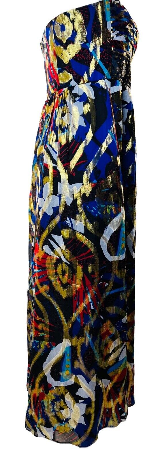 Oleg Cassini Silk Multicolor Gold Metallic Halter Maxi Dress Size 14W