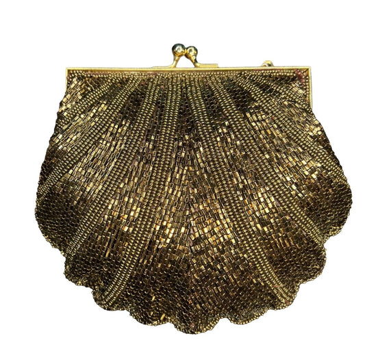Rare 1960’s Gold Bronze Beaded Silk ADG Fashion Imports Evening Purse Clutch