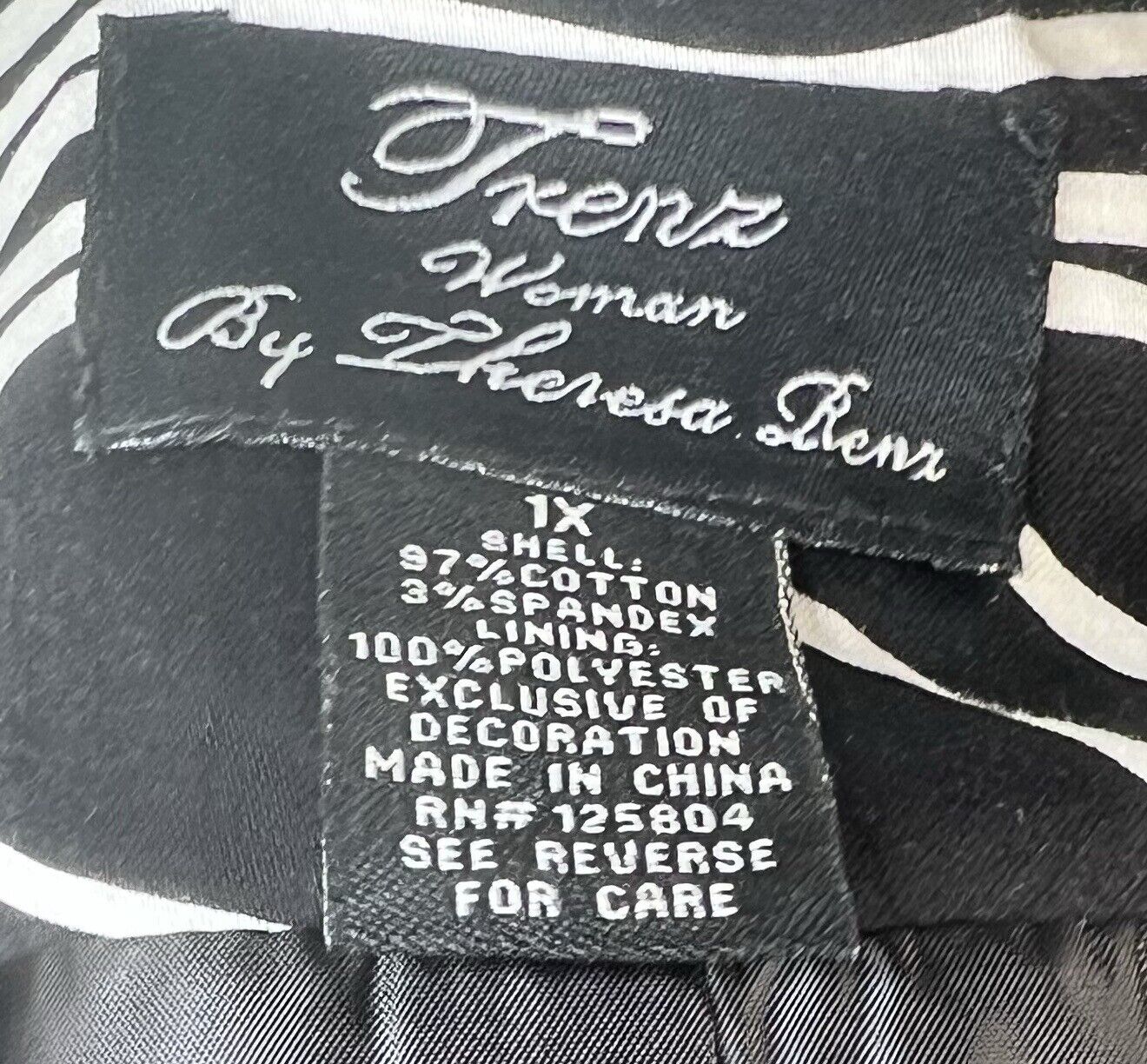 Trenz Woman By Theresa Renz Black White Cotton Spandex Embroidered Jacket 1X