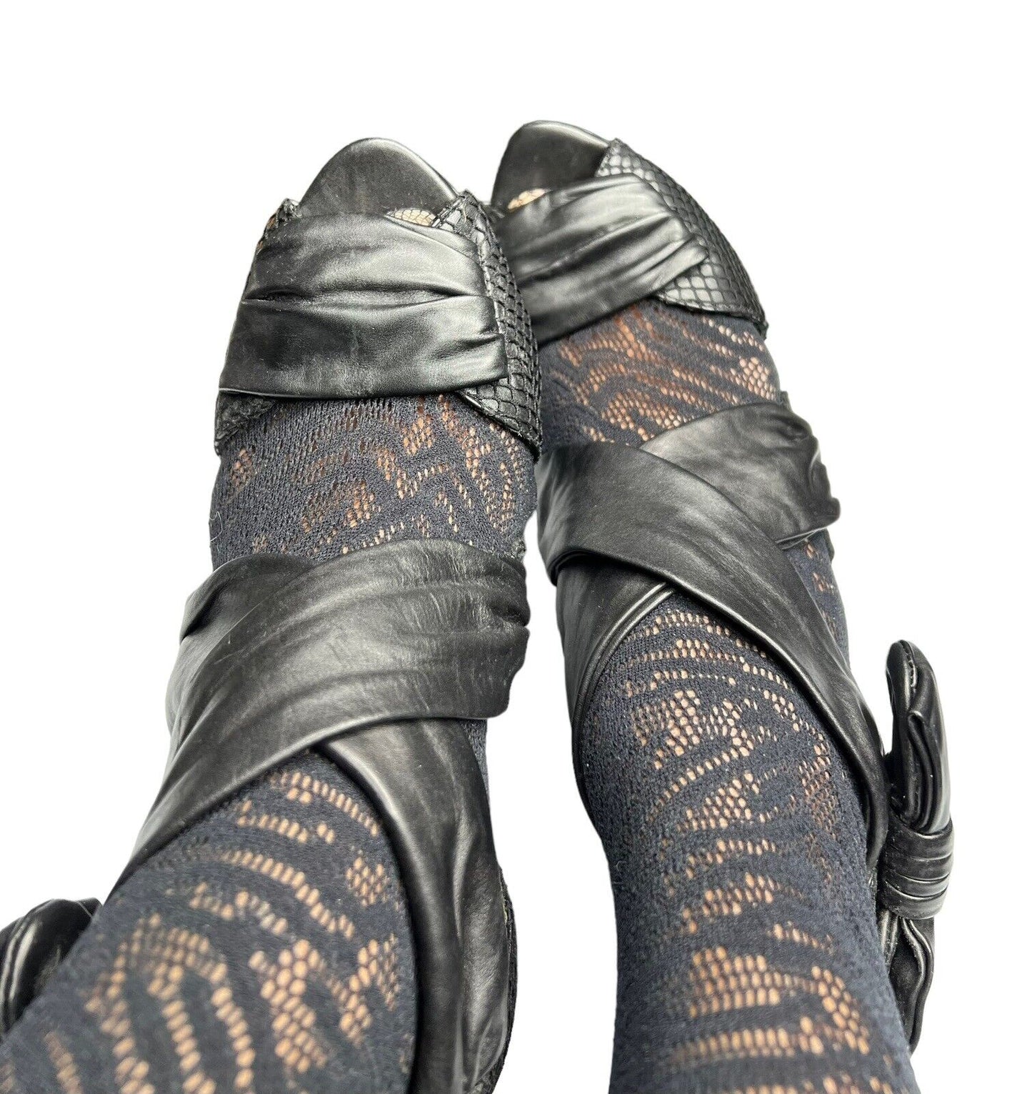 Rock & Republic Black Leather & Mesh Six Inch Cone Heels Size 38.5/8