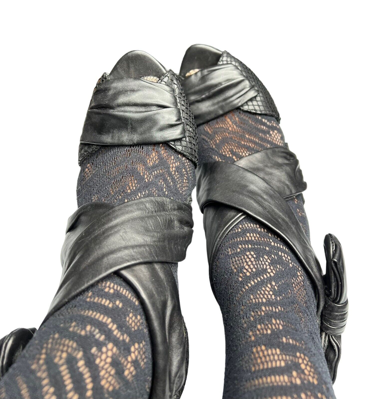 Rock & Republic Black Leather & Mesh Six Inch Cone Heels Size 38.5/8