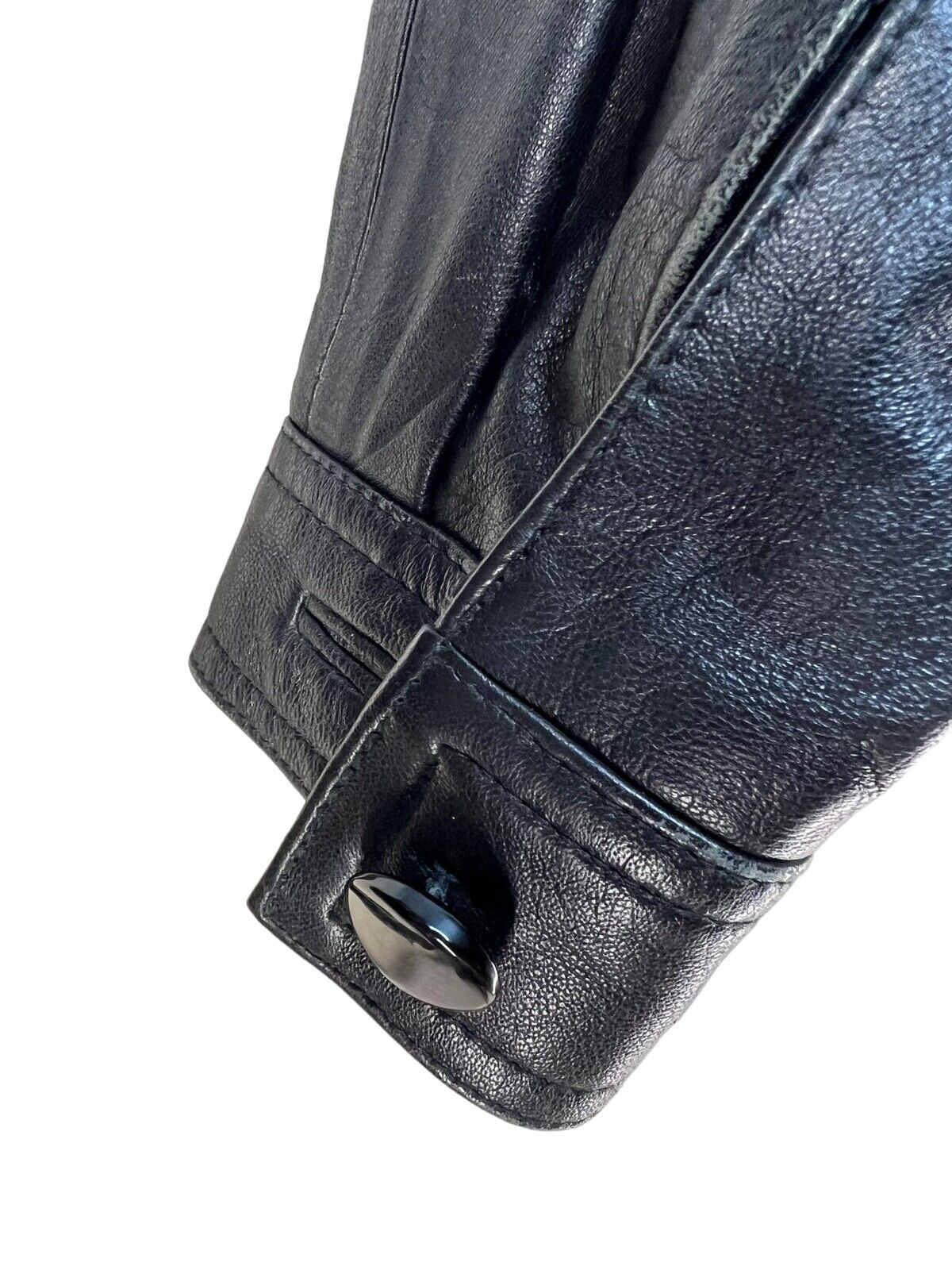 Women’s Black Italian Leather Cropped Jacket Embroidered Shoulder By Regal