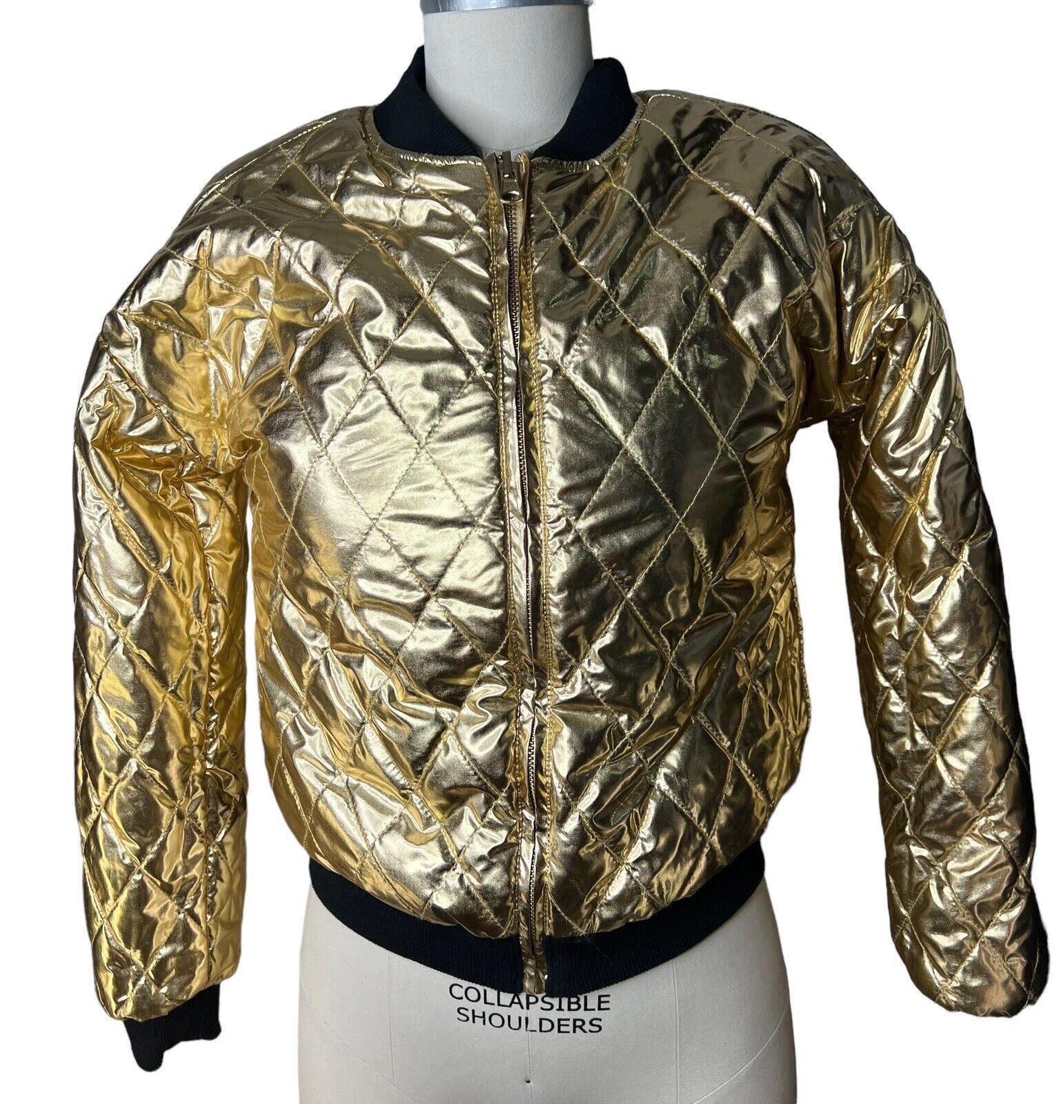 Women’s Reversible Gold Lame Leopard Print Faux Fur Baseball Jacket Size Small