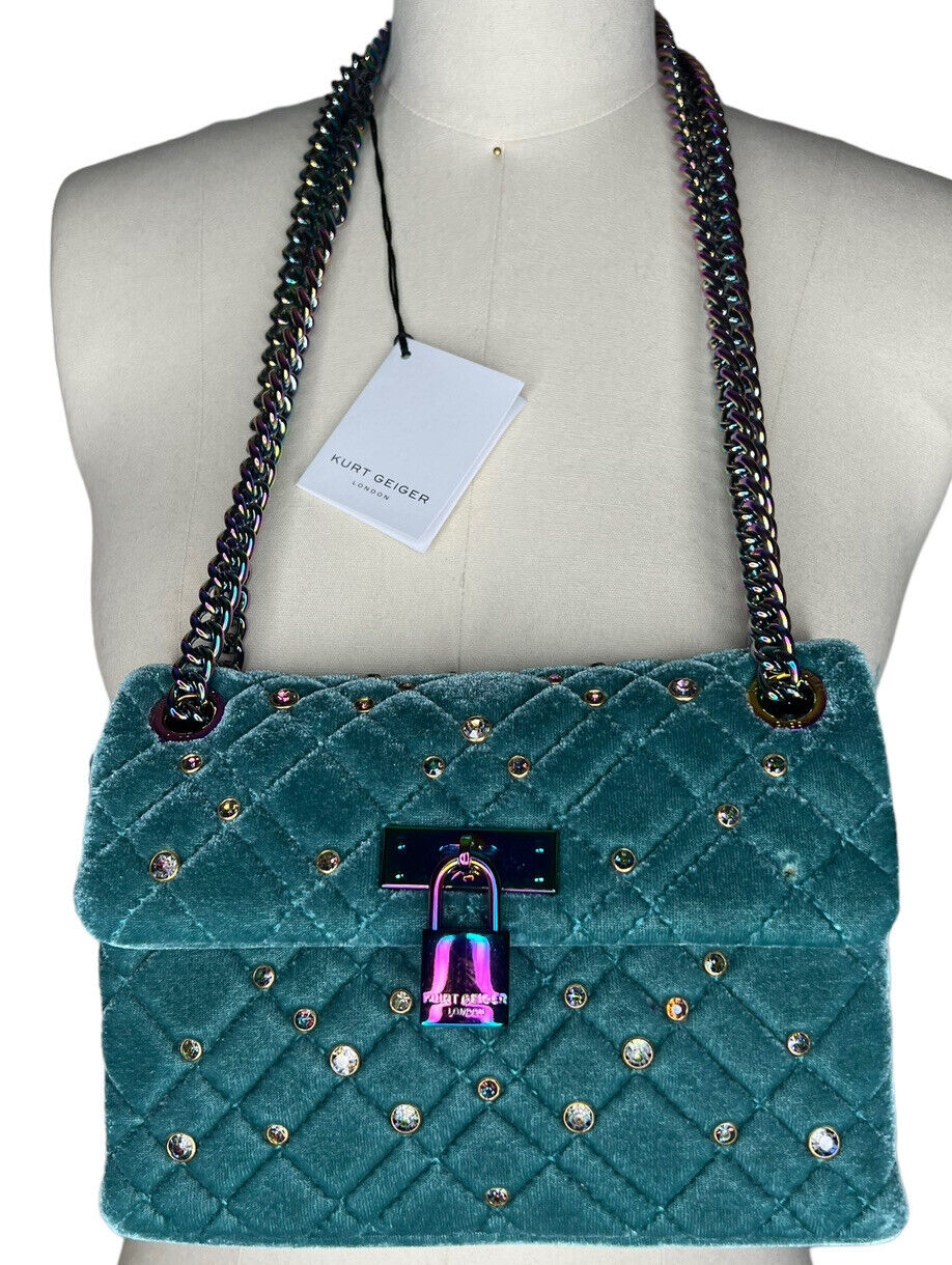 Kurt Geiger London Brixton Mini Teal Rhinestones New With Tags 