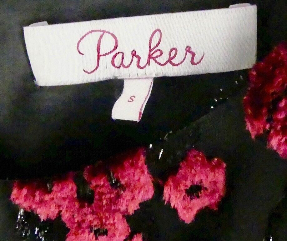 ParkerNY Velour Dress With Roses w/Metallic Thread Shirred Elastic Waist