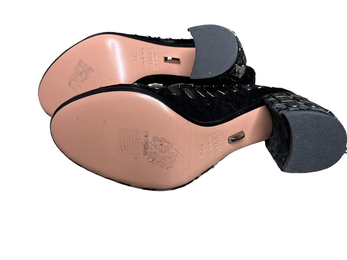 Samuele Failli Charcoal Studded Velvet Booties Size 37.5/6.5 New