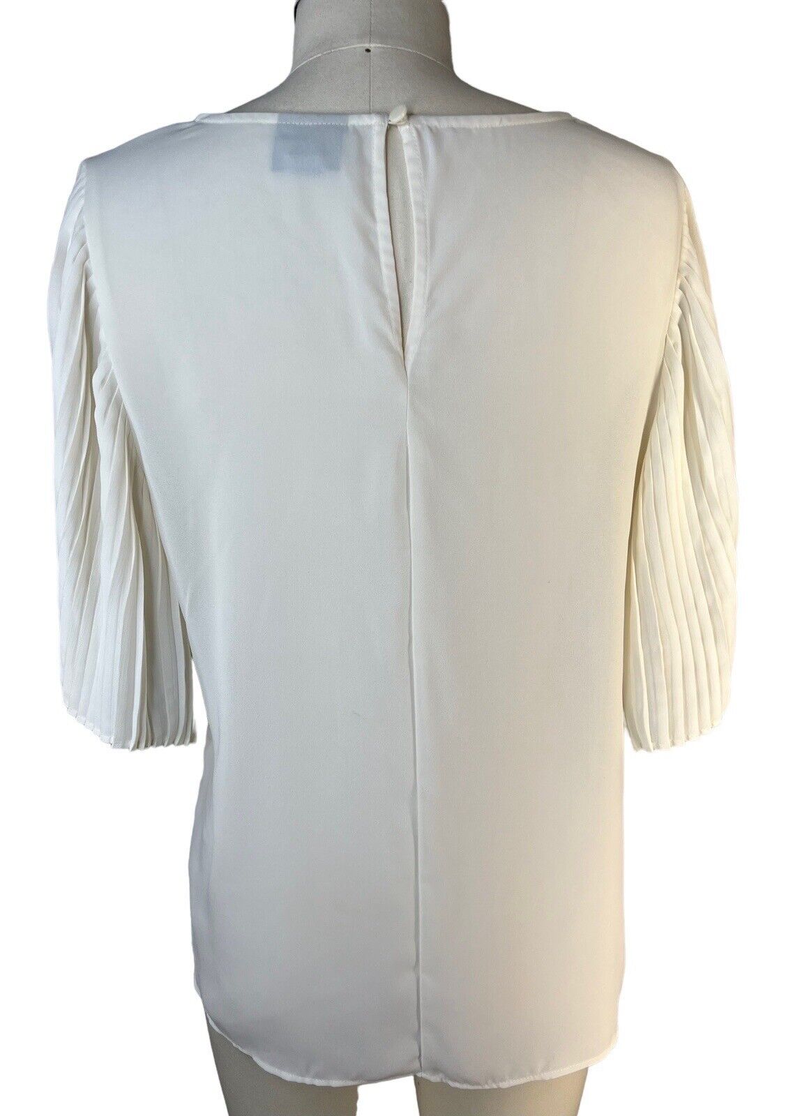 Worthington Polyester Floral Print Ivory Pleated Sleeves Blouse Size Small
