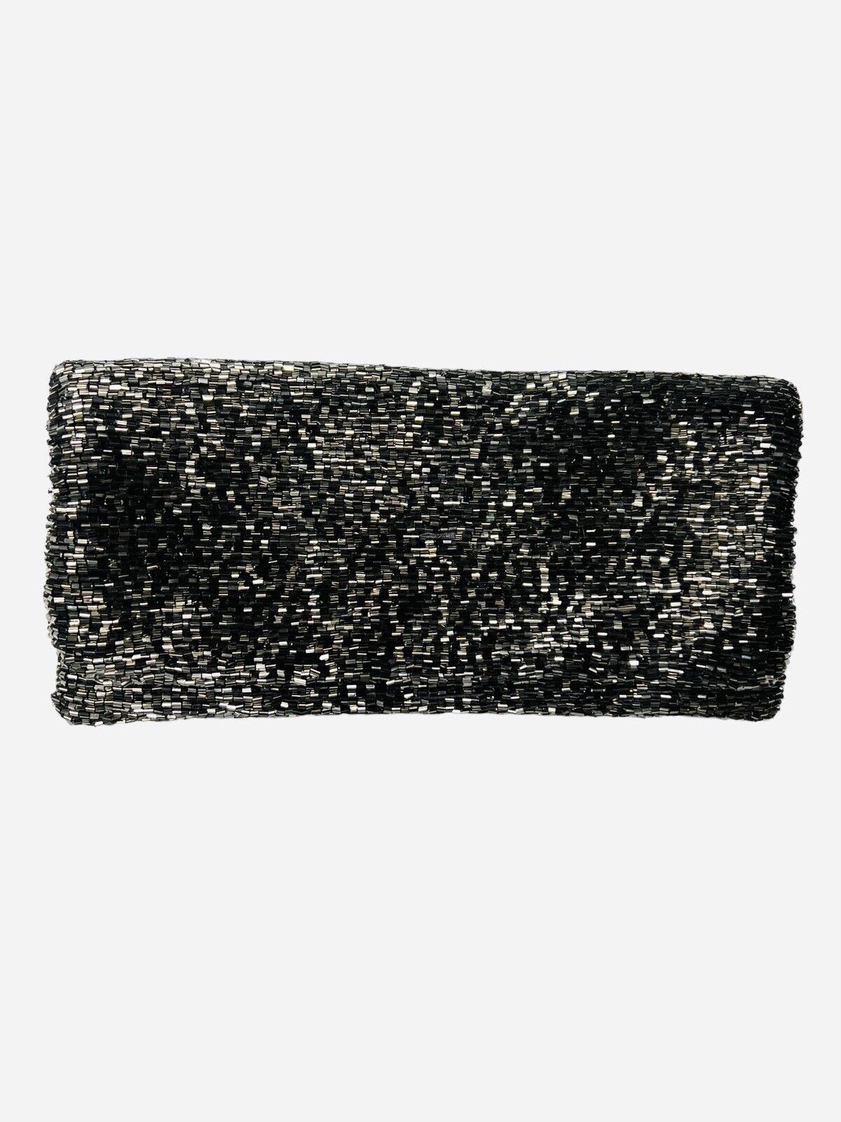 Moyna Fold-over Pewter Beaded Zip Clutch