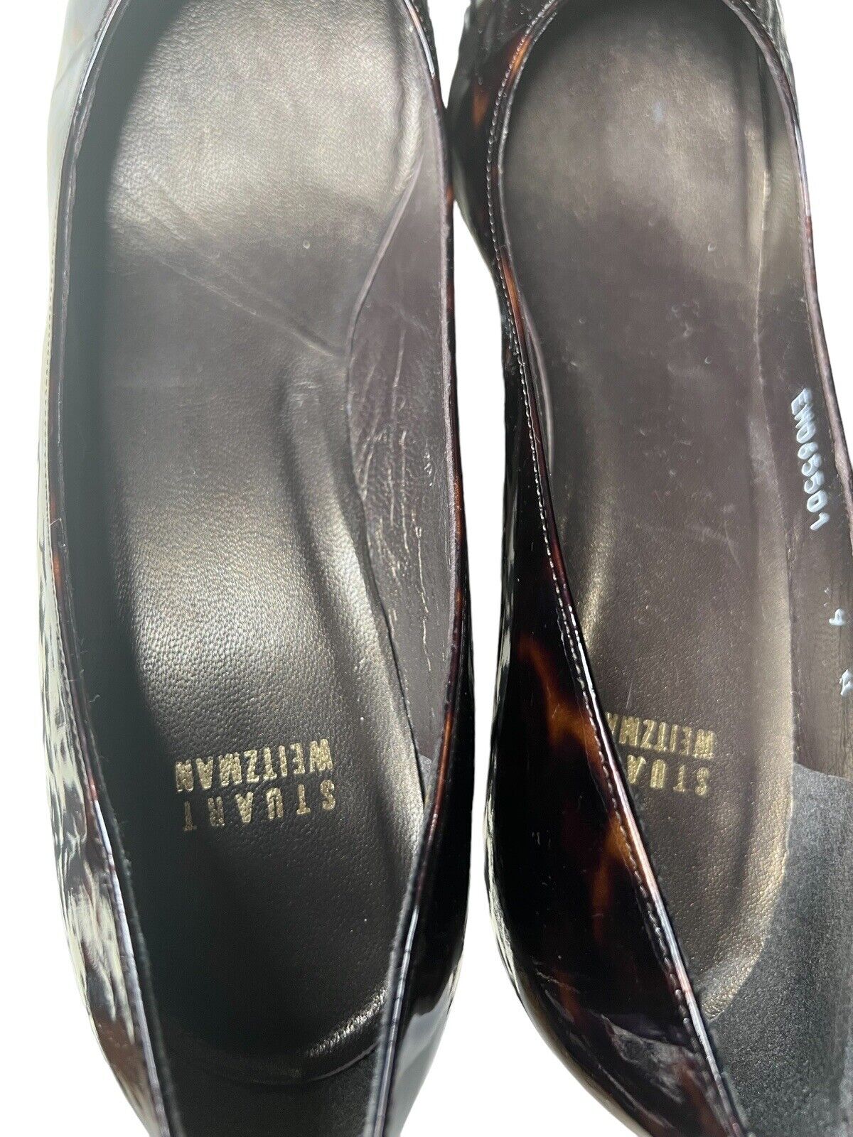 Stuart Weitzman 9M Patent Leather Leopard Print & Gold Heels