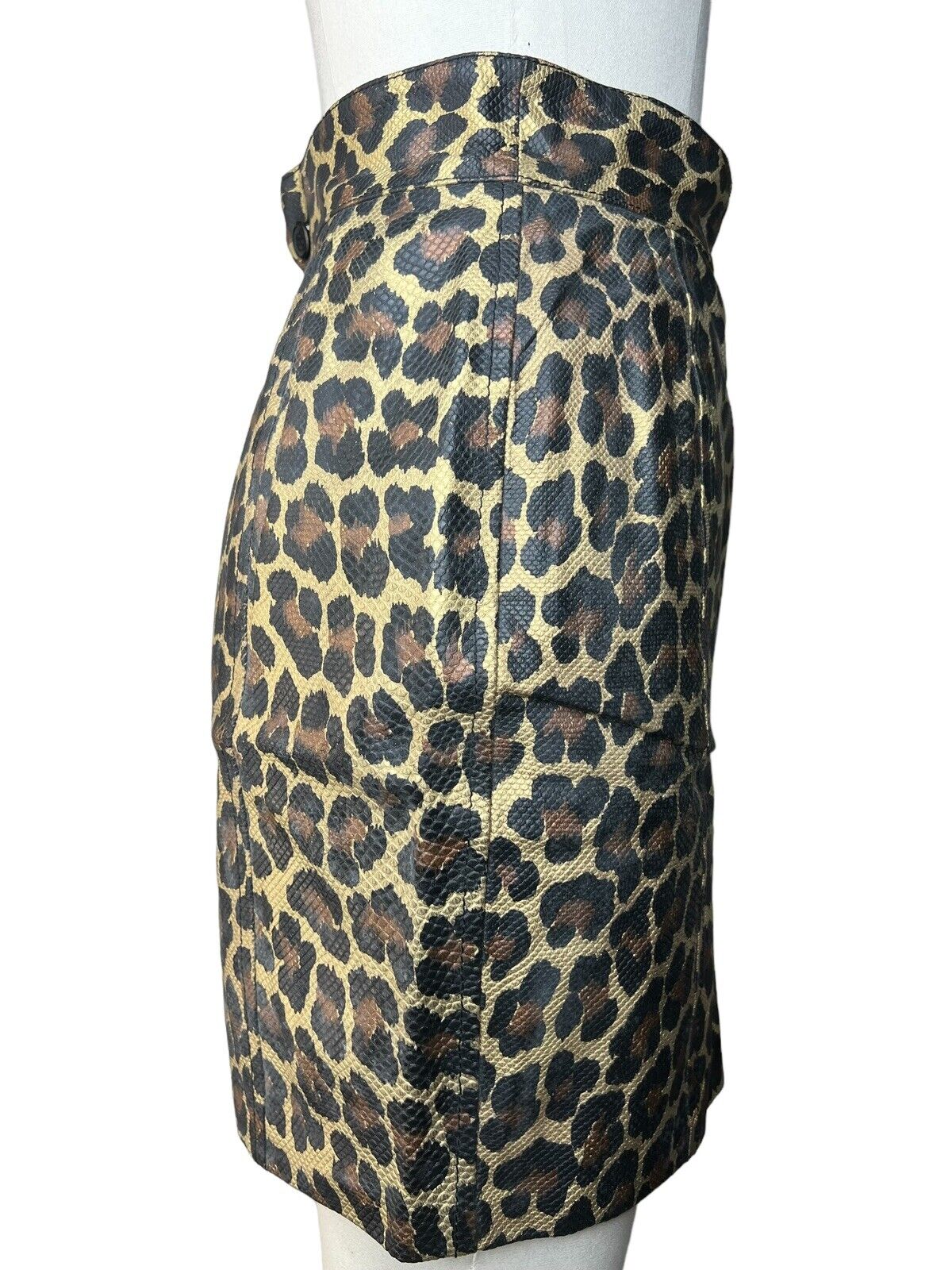 Vera Pelle Leopard Print Leather Mini Skirt Size 27