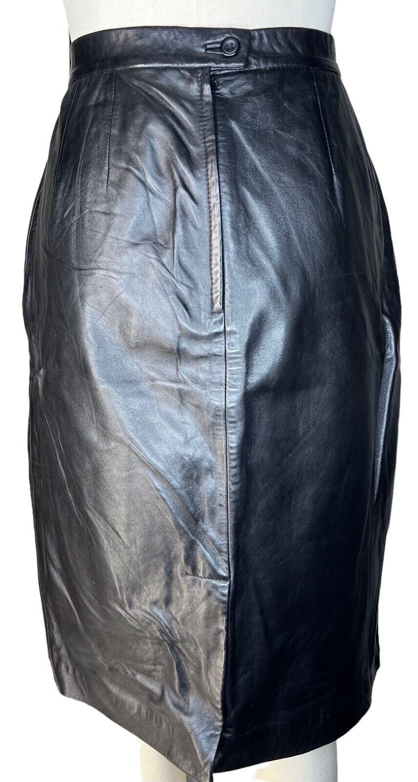Women’s Black Leather Knee Length Straight Skirt Carlisle Size 12