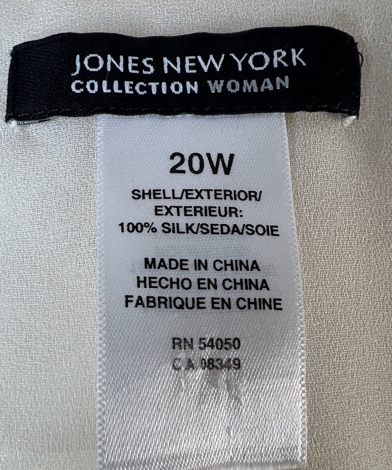 Jones New York 100% Silk Chiffon Ivory White Blouse Lace Detail Layered Size 20W