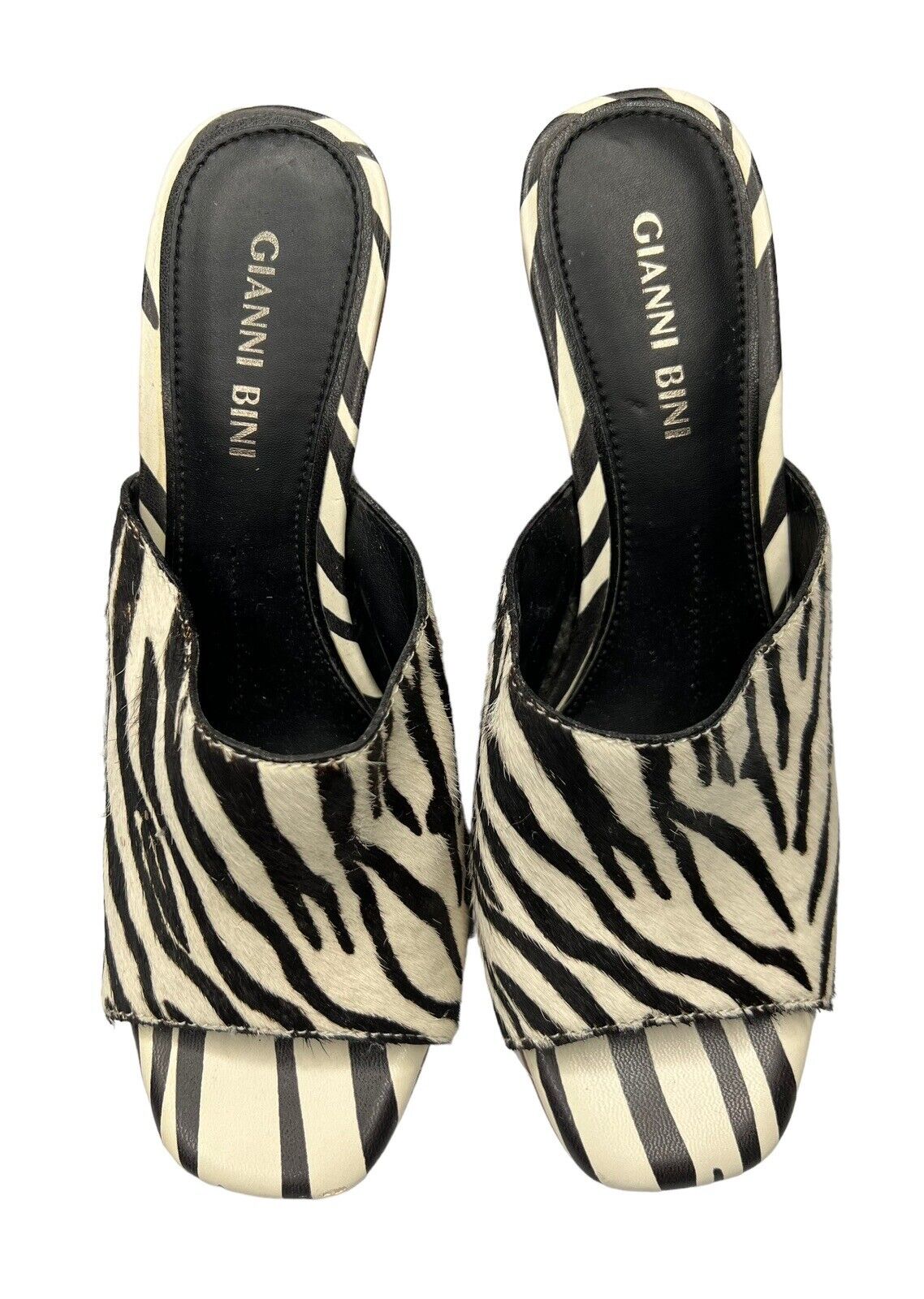 Gianni Bini Calfskin Mules Lucite Trapezoid Spool Heel Shoes