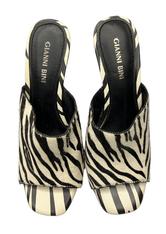 Gianni Bini Calfskin Mules Lucite Trapezoid Spool Heel Shoes