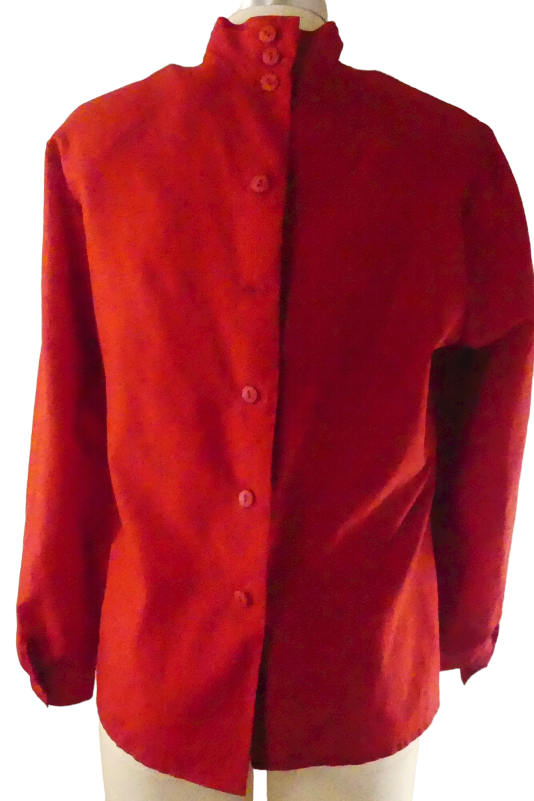 Lucia 1980s Detailed Red High Pleated Neck Blouse Size M