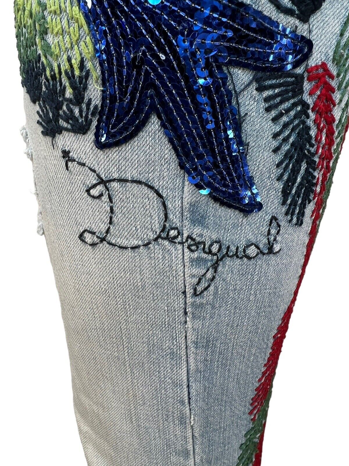 Desigual Womens Embellished Low-rise Skinny Denim Jeans Waist 32.5 Inches