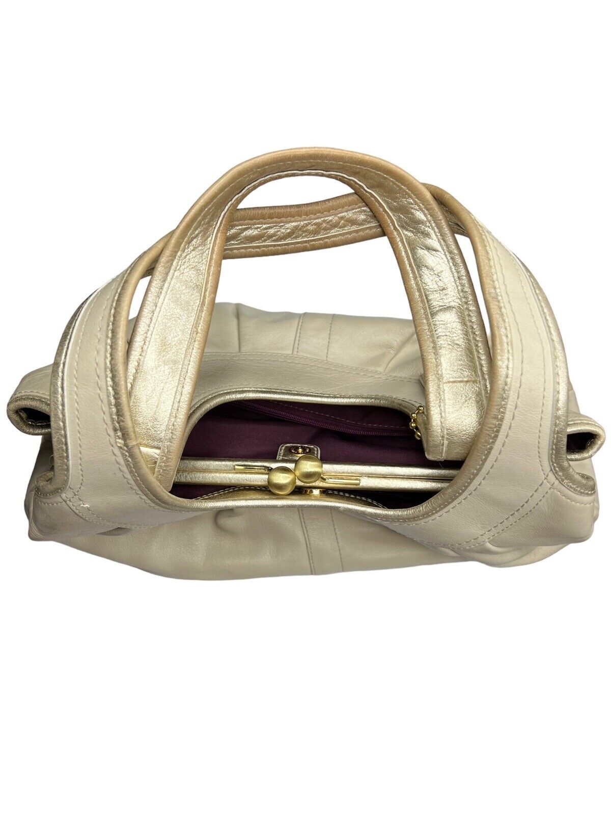Coach Ivory & Gold Ergo Pleated Satchel Shoulder Bag 