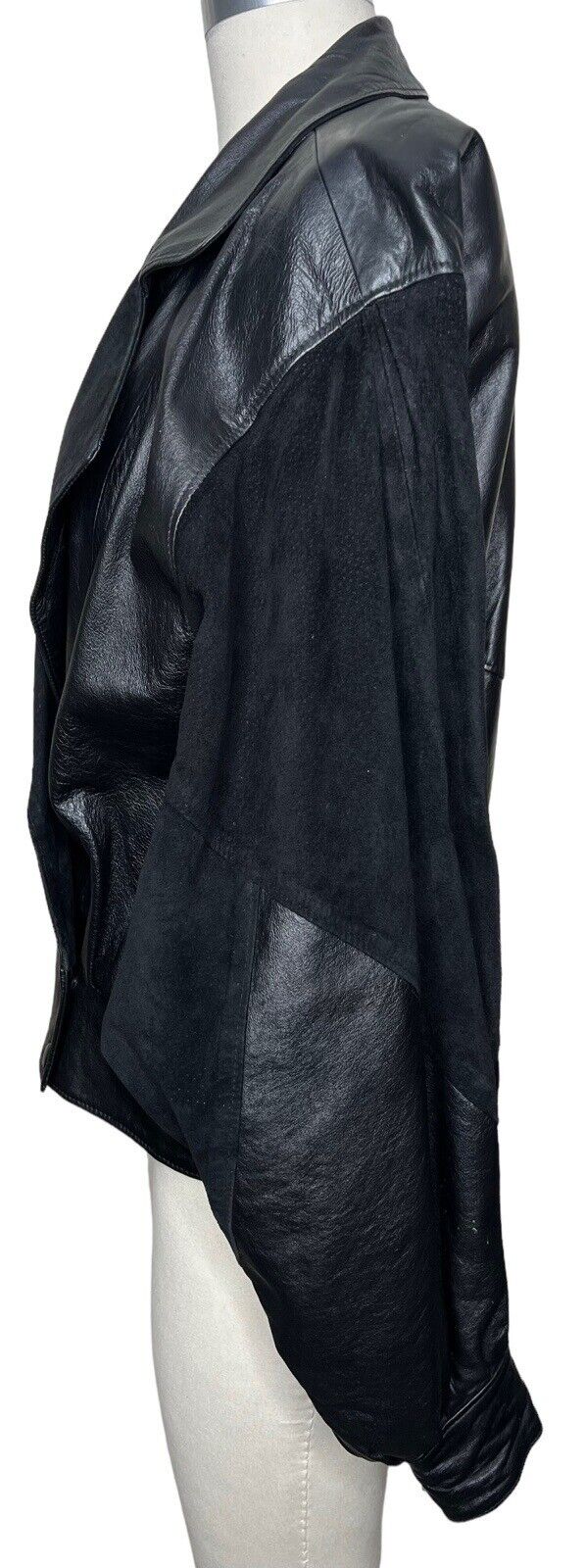 Women’s Black Leather & Suede Batwing Cropped Jacket Size S/M
