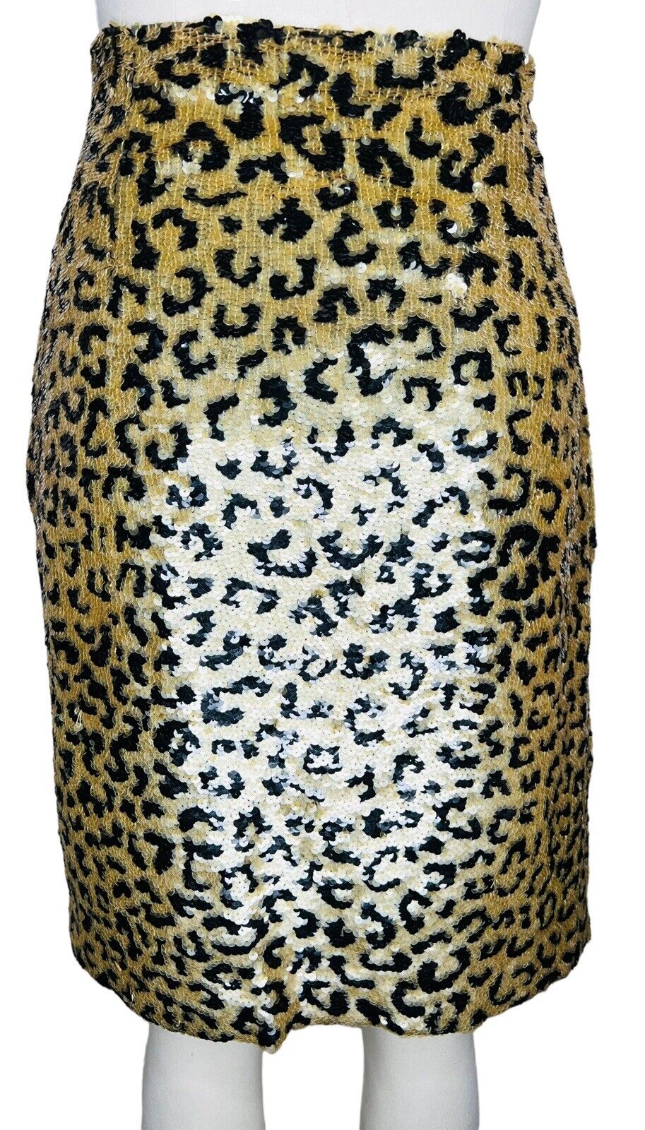Oleg Cassini Black Tie Sequined Leopard Print Silk Pencil Skirt Size 10