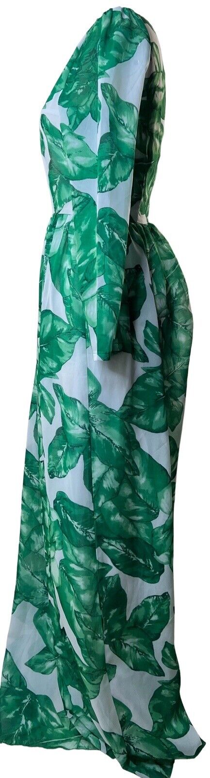 White Maxi Dress With Green Leaf Print Size Medium NWOT