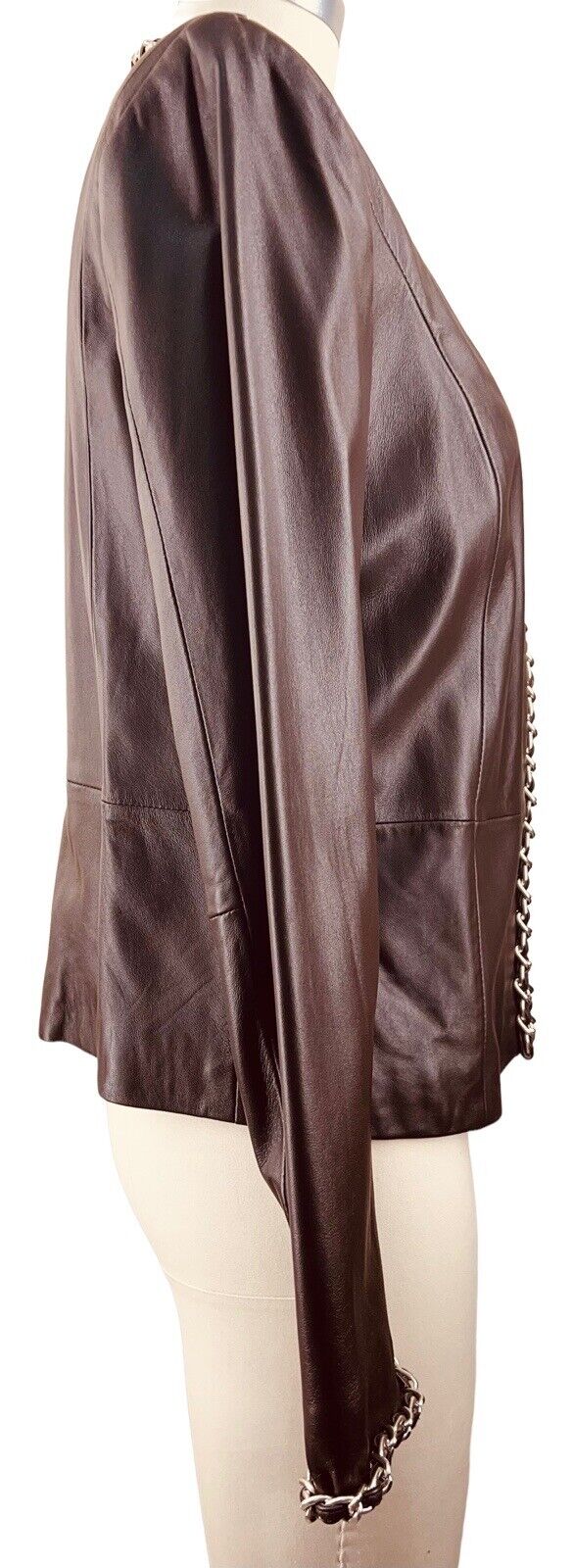 Bradley By Bradley Bayou Brown Leather Jacket Chain Trim