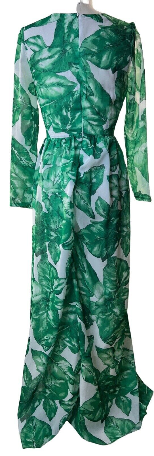 White Maxi Dress With Green Leaf Print Size Medium NWOT