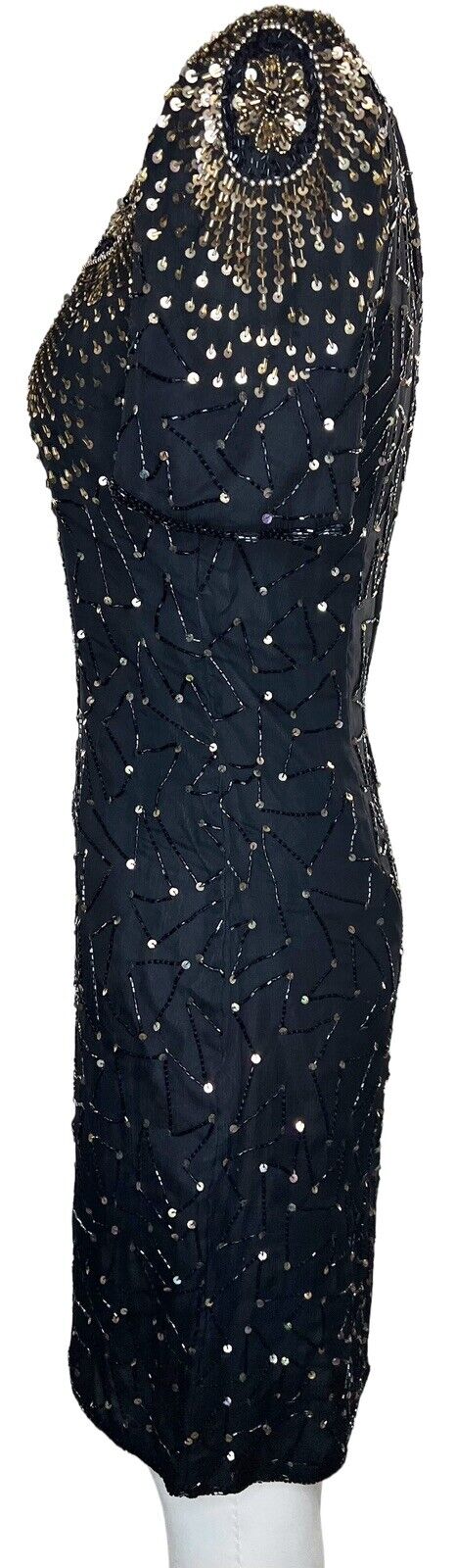 Stenay Silk Black And Gold Beaded Mini Dress Size 6